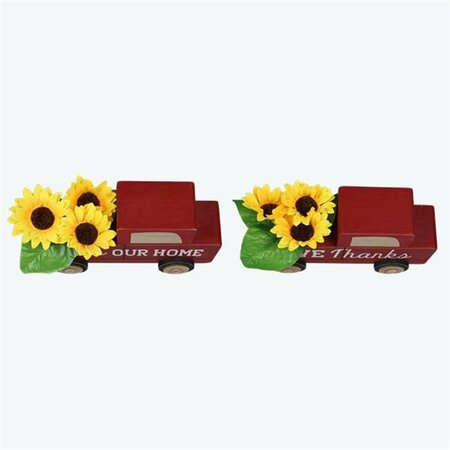 YOUNGS Wood Red Truck Tabletop Decor with Artificial Flower, Assorted Color - 2 Piece 72282